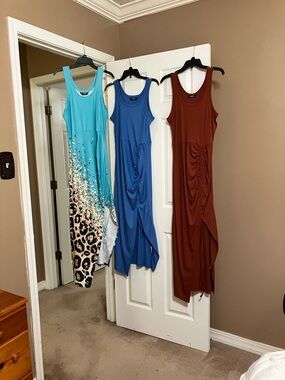 Chic Sleeveless Ruched Maxi Dress - Turquoise, Blue, Rust